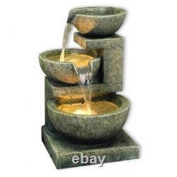 Small Kyoto Three Bowl Cascade Garden Patio Water Feature with White LED Lights