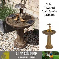 Smart Garden Duck Family Umbrella Outdoor Solar Powered Water Fountain Bird Bath