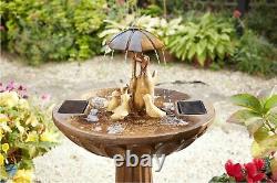 Smart Solar Powered Duck Family Fountain W Umbrella Outdoor Garden Water Feature