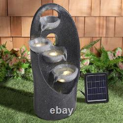 Solar 4 Tier Cascading Fountain Outdoor Garden Water Feature LED Statues Bowls