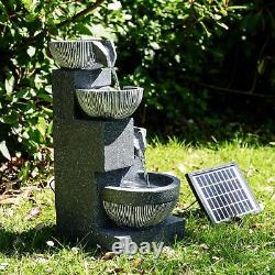 Solar 4 Tier Cascading Fountain Outdoor Garden Water Feature LED Statues Home