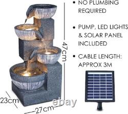Solar 4 Tier Cascading Garden Water Feature Warm LED Stone Effect Fountain