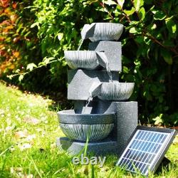 Solar 4 Tier Cascading Garden Water Feature Warm LED Stone Effect Fountain