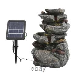 Solar 4 Tier Rock Cascading Fountain Outdoor Garden Water Feature LED Statues
