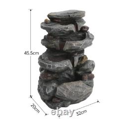 Solar 4 Tier Rock Cascading Fountain Outdoor Garden Water Feature LED Statues