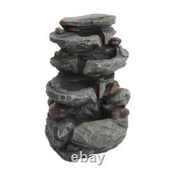 Solar 4 Tier Rock Cascading Fountain Outdoor Garden Water Feature LED Statues