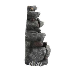 Solar 4 Tier Rock Cascading Fountain Outdoor Garden Water Feature LED Statues