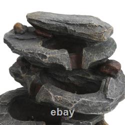 Solar 4 Tier Rock Cascading Fountain Outdoor Garden Water Feature LED Statues