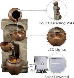 Solar 4-Tier Water Fountain with LED Lights Outdoor/Indoor Garden Waterfall