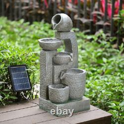 Solar 5 Tier Cascading Fountain Outdoor Garden Water Feature LED Statues Home