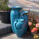 Solar & Battery Led Lit Turquoise Jug Cascade Outdoor Water Fountain Feature
