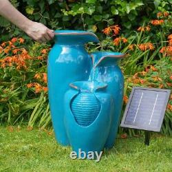 Solar & Battery LED Lit Turquoise Jug Cascade Outdoor Water Fountain Feature