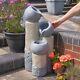 Solar & Battery Stone Grey Jug Led Lit Cascade Outdoor Water Fountain Feature