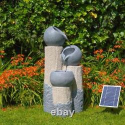 Solar & Battery Stone Grey Jug LED Lit Cascade Outdoor Water Fountain Feature