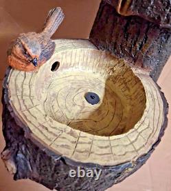 Solar Bird Bath Water Feature Garden Fountain LED Wood Effect 1902