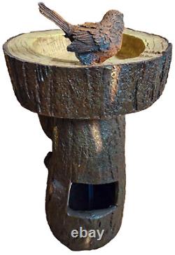 Solar Bird Bath Water Feature Garden Fountain LED Wood Effect 1902