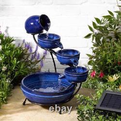 Solar Blue Neptune Ceramic Trickle Cascade Outdoor Garden Water Fountain Feature