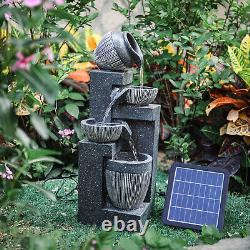 Solar Bowl Shaped Led Water Fountain Garden Landscape Cascading Water Feature