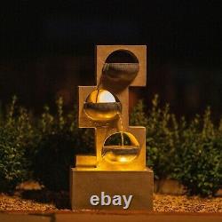 Solar Bowls Water Feature Tiered Grey Cascade Fountain Battery LED Lights 53cm