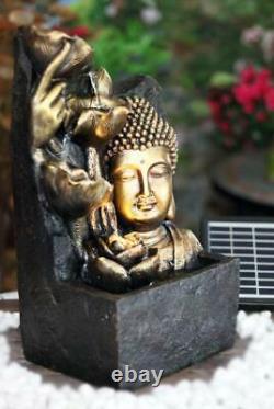 Solar Buddha Head Outdoor Fountain Garden Water Feature LED Statues Home