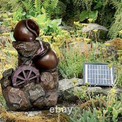 Solar Cartwheel Outdoor Fountain Garden Water Feature LED Statues Decoration