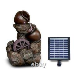 Solar Cartwheel Outdoor Fountain Garden Water Feature LED Statues Decoration