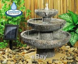 Solar Cascade 3 Tier Fountain Water Feature Garden Outdoor Ornament Decor