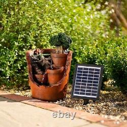 Solar Cascade Water Feature Potted Falls Fountain Battery LED Lights 39cm Tiered