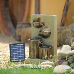 Solar Cascading Barrel Garden Water Feature Fountain Outdoor Lawn Statues Lights