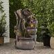 Solar Cascading Water Fountain Withered Tree Barrel Jar Garden Water Feature Led