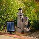Solar Castle Water Feature Tiered Grey Cascade Fountain Battery Led Lights 49cm
