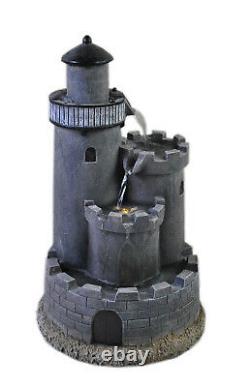 Solar Castle Water Feature Tiered Grey Cascade Fountain Battery LED Lights 49cm