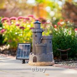 Solar Castle Water Feature Tiered Grey Cascade Fountain Battery LED Lights 49cm