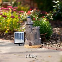 Solar Castle Water Feature Tiered Grey Cascade Fountain Battery LED Lights 49cm