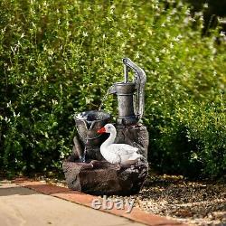 Solar Duck Water Feature Tiered Well Cascade Fountain Battery LED Lights 49cm