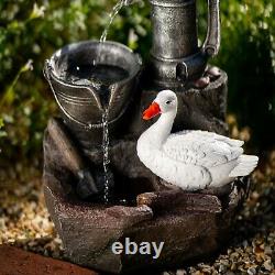 Solar Duck Water Feature Tiered Well Cascade Fountain Battery LED Lights 49cm