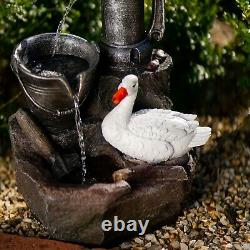 Solar Duck Water Feature Tiered Well Cascade Fountain Battery LED Lights 49cm