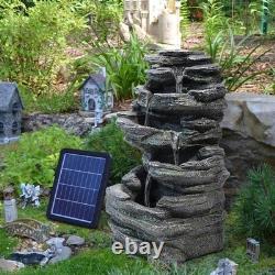 Solar Electric Water Feature Fountain Outdoor Garden Cascade LED Lights Pump Kit