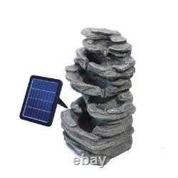Solar Electric Water Feature Fountain Outdoor Garden Cascade LED Lights Pump Kit