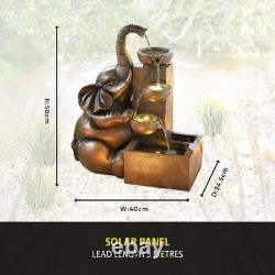 Solar Elephant Water Feature with LED Lights Tiered Fountain Garden Ornament