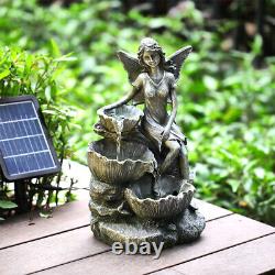 Solar Fairy Outdoor Fountain Garden Resin Water Feature LED Statues Decoration