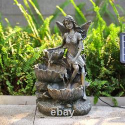 Solar Fairy Outdoor Fountain Garden Resin Water Feature LED Statues Decoration