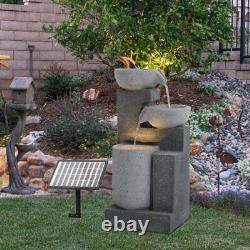 Solar Floor Stacked Stone Waterfall Fountain Garden Water Feature with LED &Pump