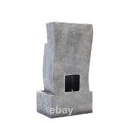 Solar Fountain Outdoor Garden Water Feature LED Polyresin Natural Statues Stone