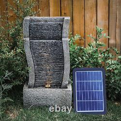 Solar Fountain Outdoor Garden Water Feature LED Polyresin Natural Statues Stone