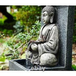 Solar Fountain Outdoor Garden Water Feature LED Polyresin Statues Stone Buddha