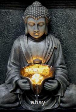 Solar Fountain Outdoor Garden Water Feature LED Polyresin Statues Stone Buddha