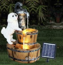 Solar Fountain Outdoor Garden Water Feature LED Statue Home Decoration Puppy Dog