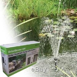 Solar Fountain Pump 158GPH withbattery back-up and LED lights, Water garden Ponds