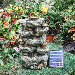 Solar Fountain Rock Falls Indoor Outdoor Water Feature LED Light Garden Ornament
